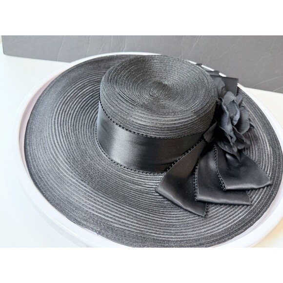 Plaza Suite by Betmar Black Wide Brim Derby Church Hat Floral Wedding Tea Party main image 9